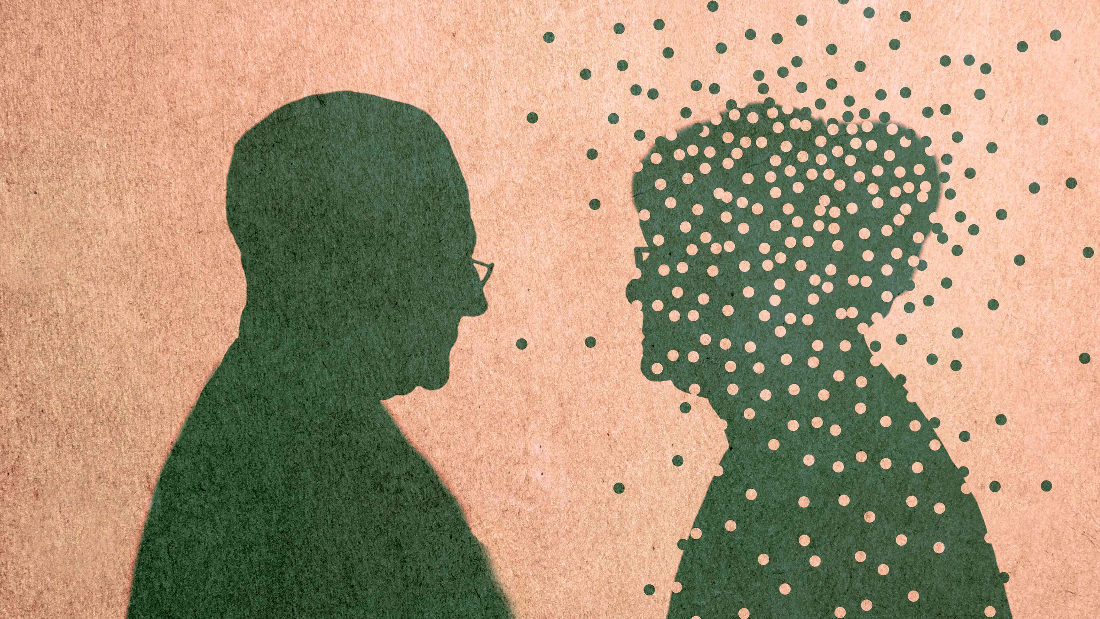 Illustration: Älterer Mann sieht seine Frau verschwinden.