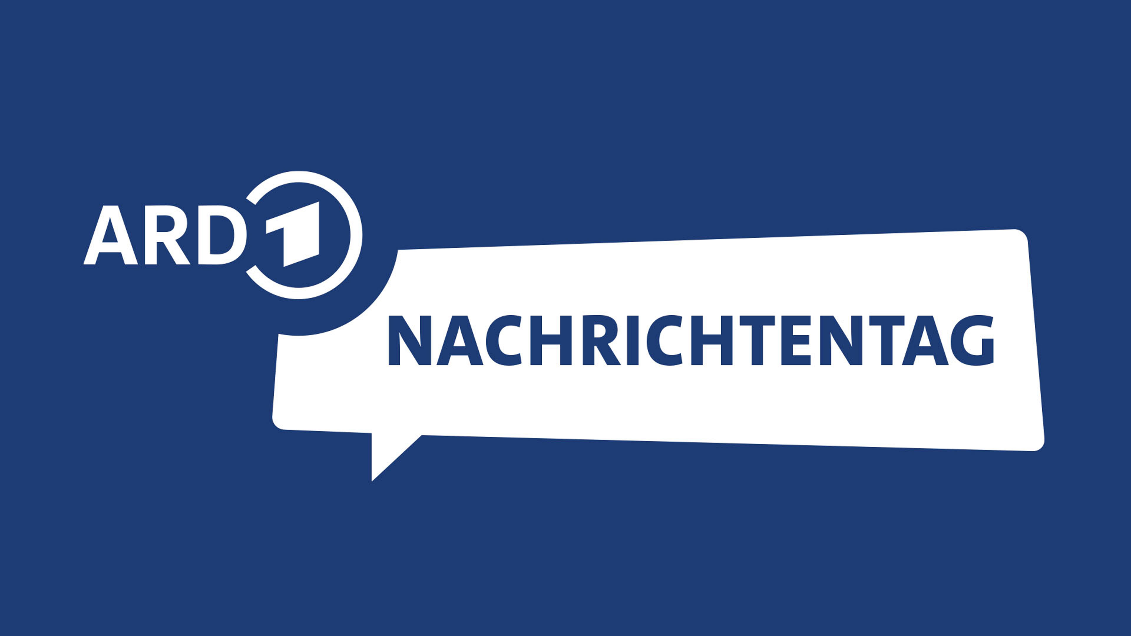 Auf dem Bild ist das Logo des „ARD-Nachrichtentags“ zu sehen – ein weißes Sprechblasen-Element mit dem Schriftzug „NACHRICHTENTAG“ auf blauem Hintergrund, kombiniert mit dem ARD-Logo.
