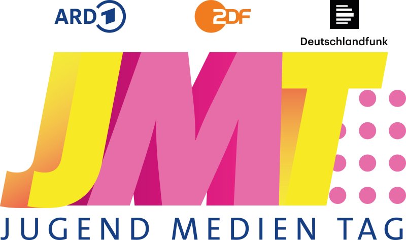 Das Logo des „Jugend Medien Tags“ wird zusammen mit den Logos von ARD, ZDF und Deutschlandfunk auf einem hellen Hintergrund präsentiert.